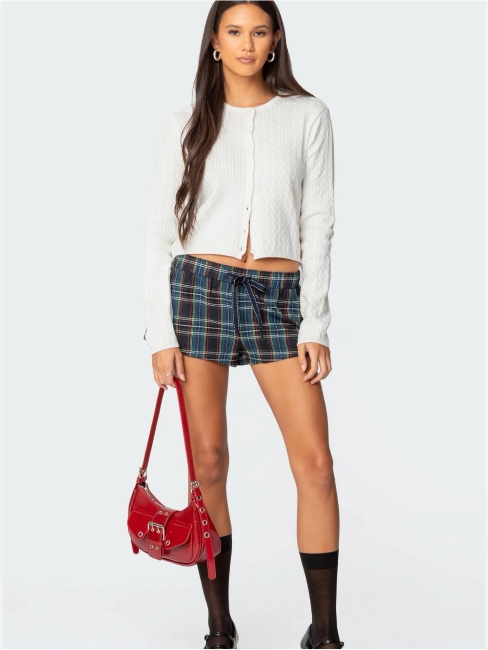 Edikted Cream Cable Knit Cropped Button Cardigan